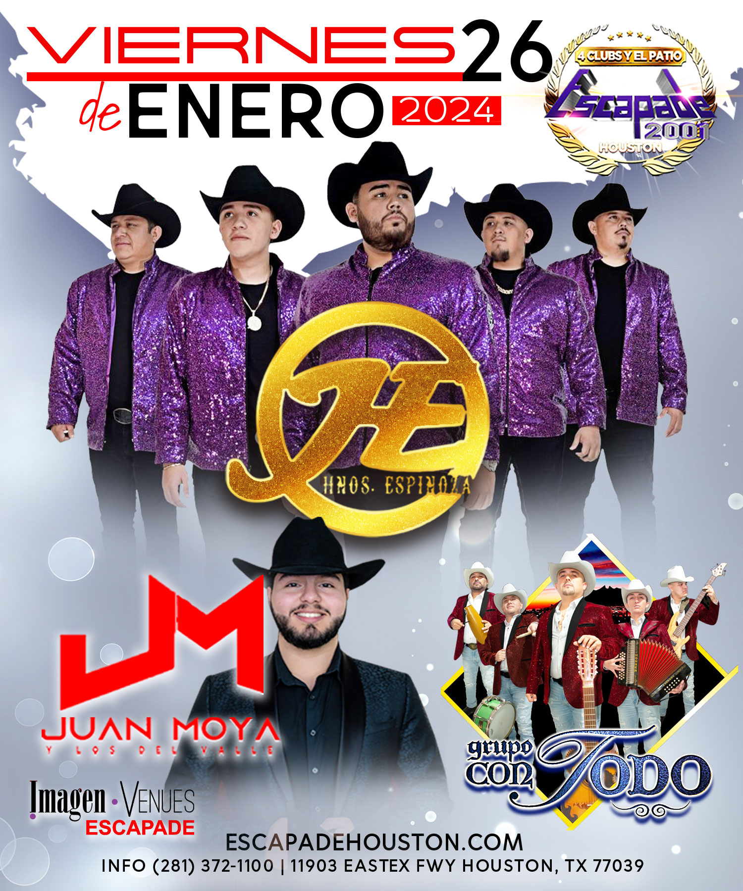 Hermanos Espinoza, Juan Moya y Los del Valle, y Grupo con Todo en Houston