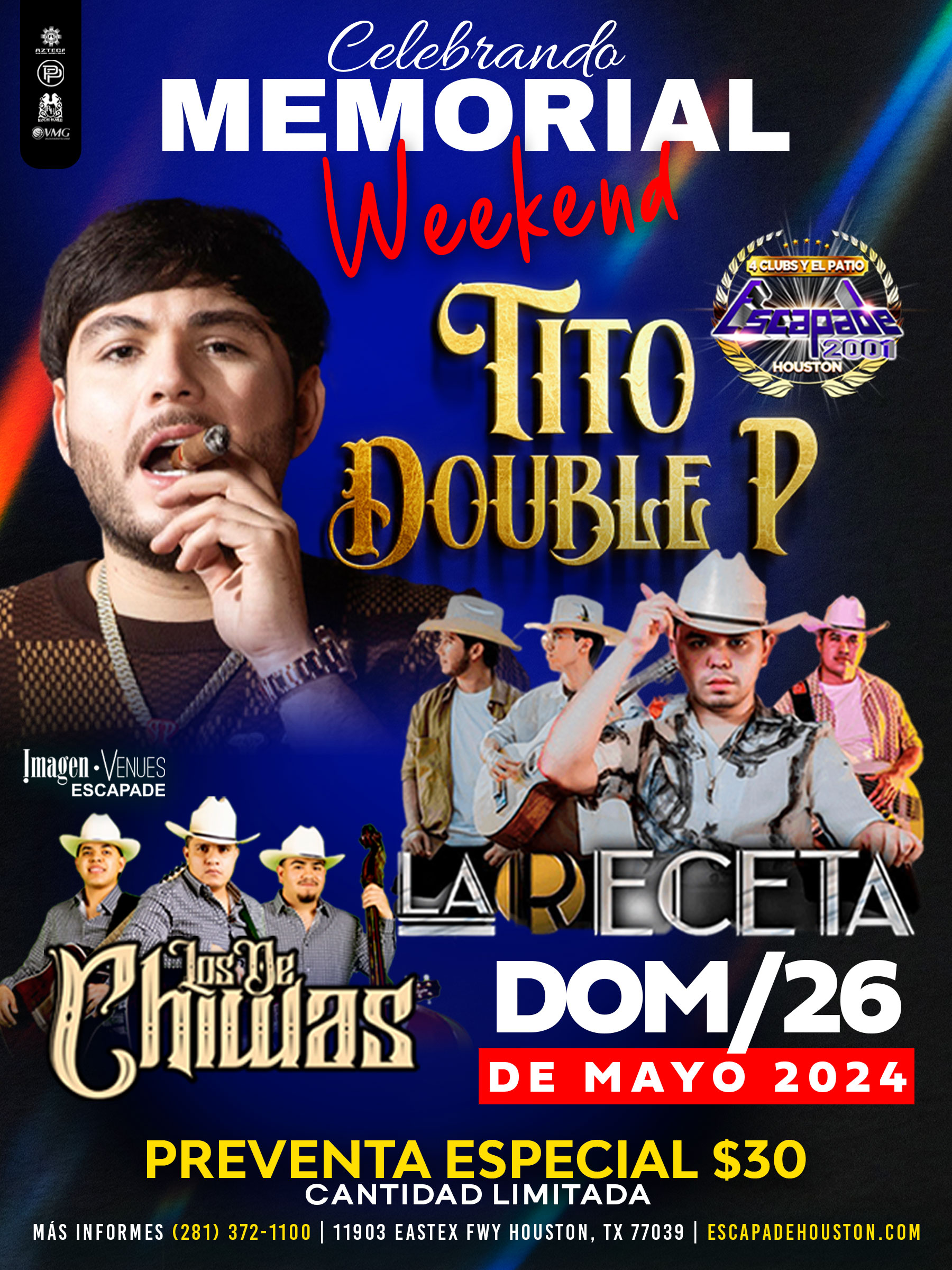 Celebrando Memorial Weekend: Tito Double P, La Receta y Los de Chiwas en Houston 2024
