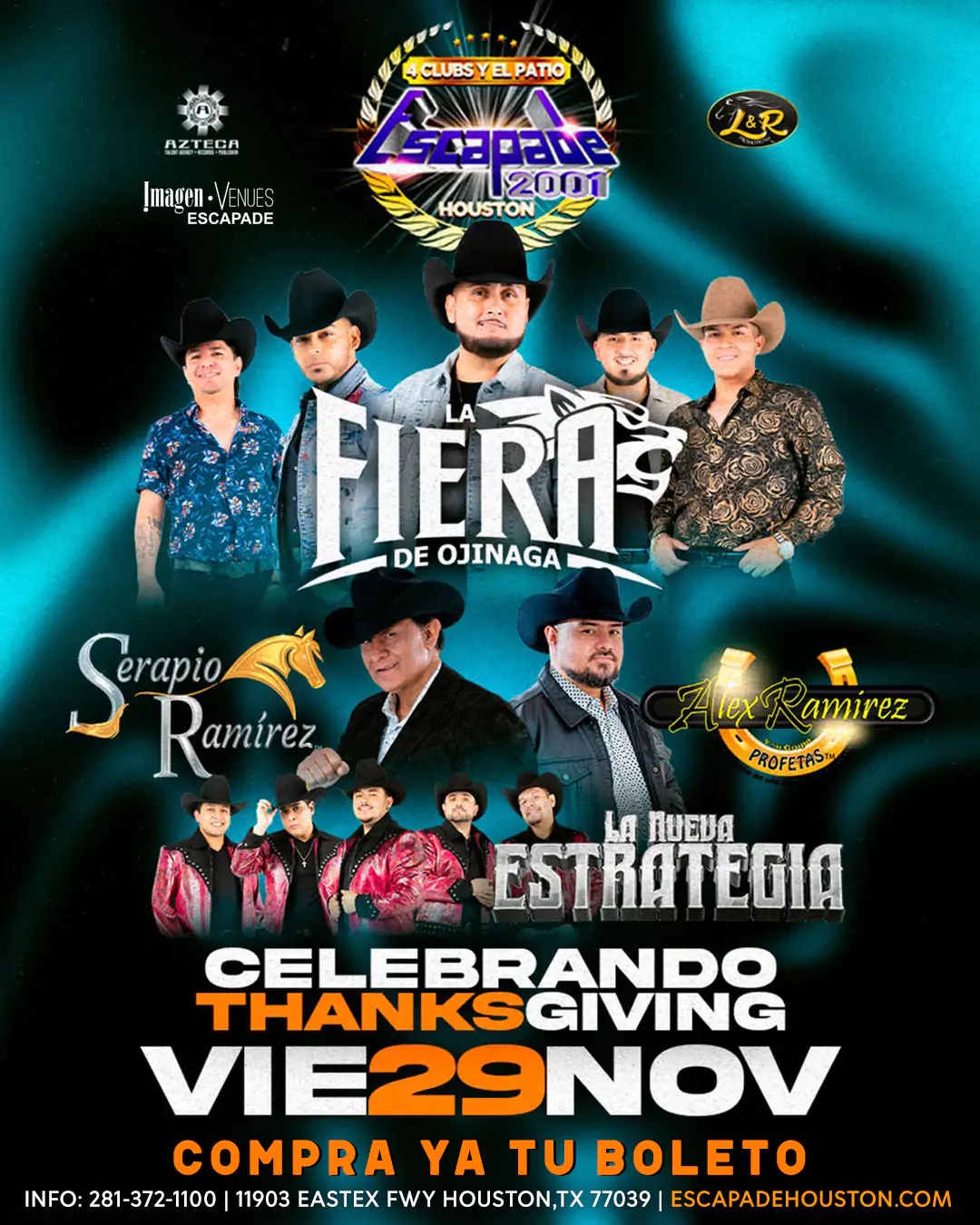 Poster del concierto de La Fiera de Ojinaga en Escapade Houston el 29 de noviembre de 2024