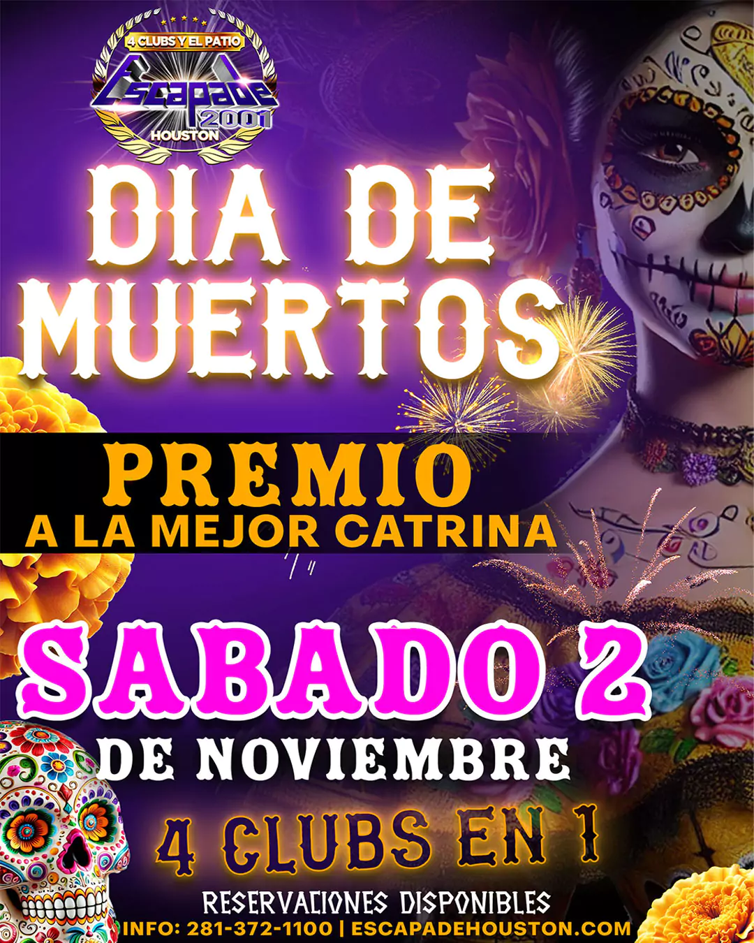 Celebra el Día de Muertos con el concurso de catrinas el 2 de noviembre en Escapade Houston, el mejor nightclub en Houston